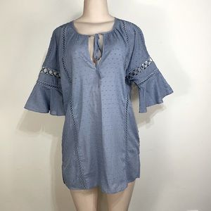 Swiss Dot Embroidered Square Neck Boho Peasant Top